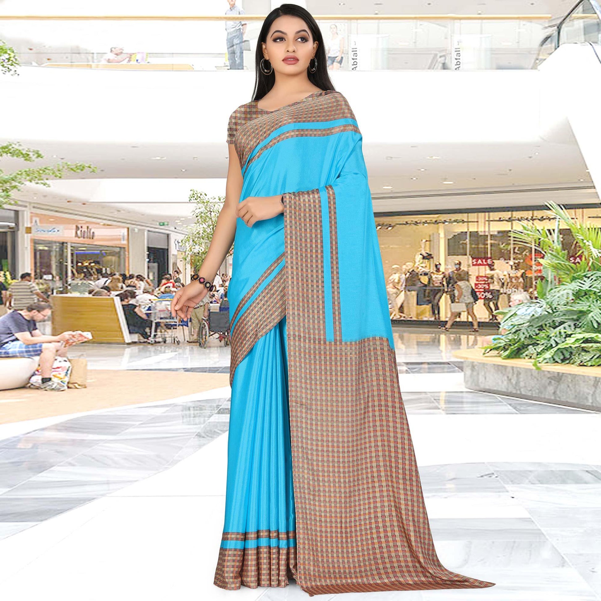 Dazzling Sky Blue Coloured Casual Wear Printed Crepe Saree