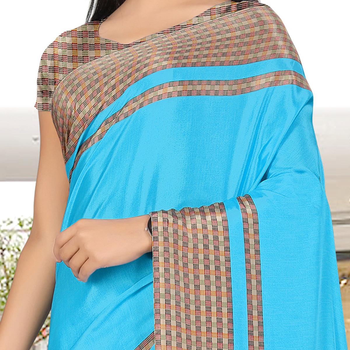 Dazzling Sky Blue Coloured Casual Wear Printed Crepe Saree