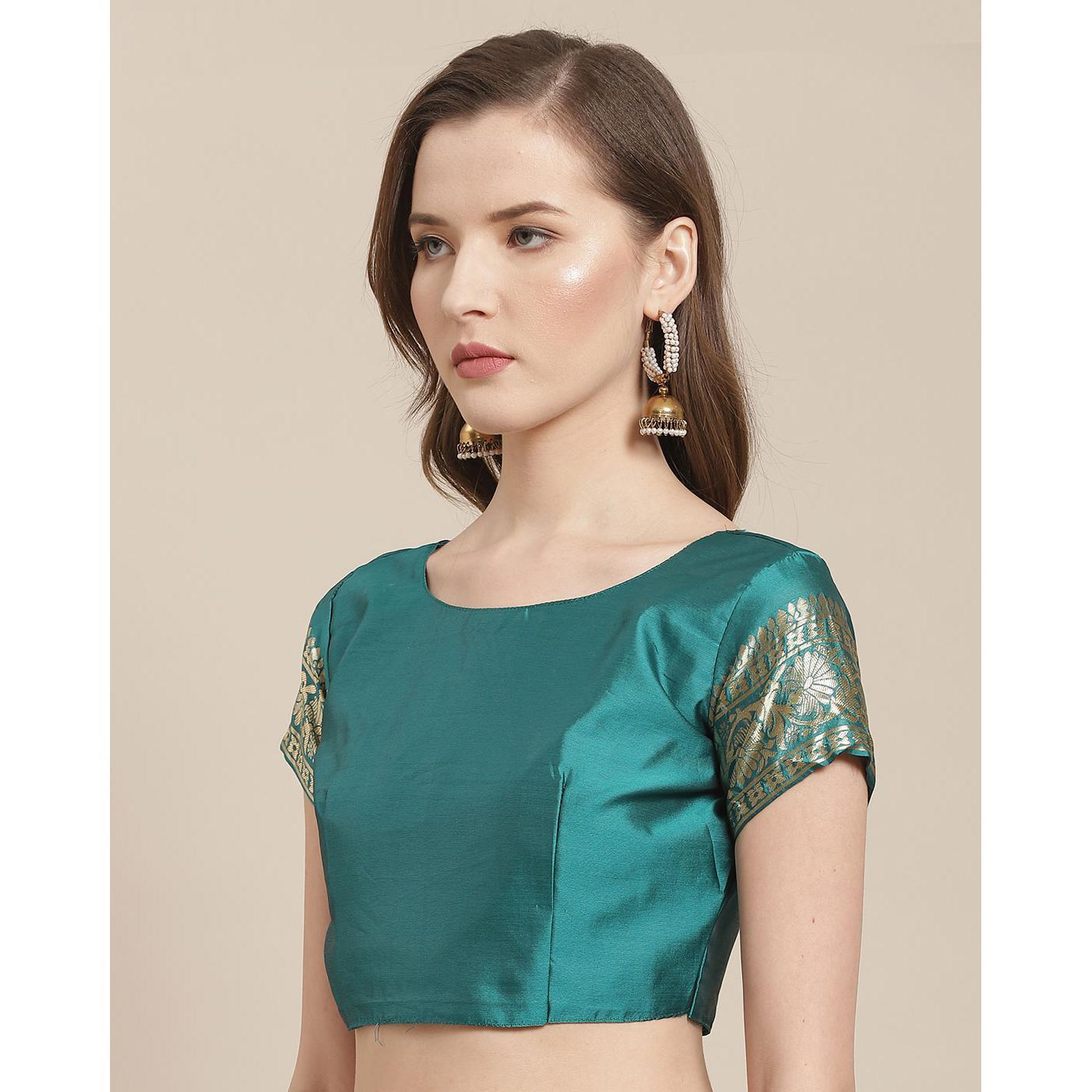 Dazzling Teal Green Colored Festive Wear Woven Silk Blend Saree