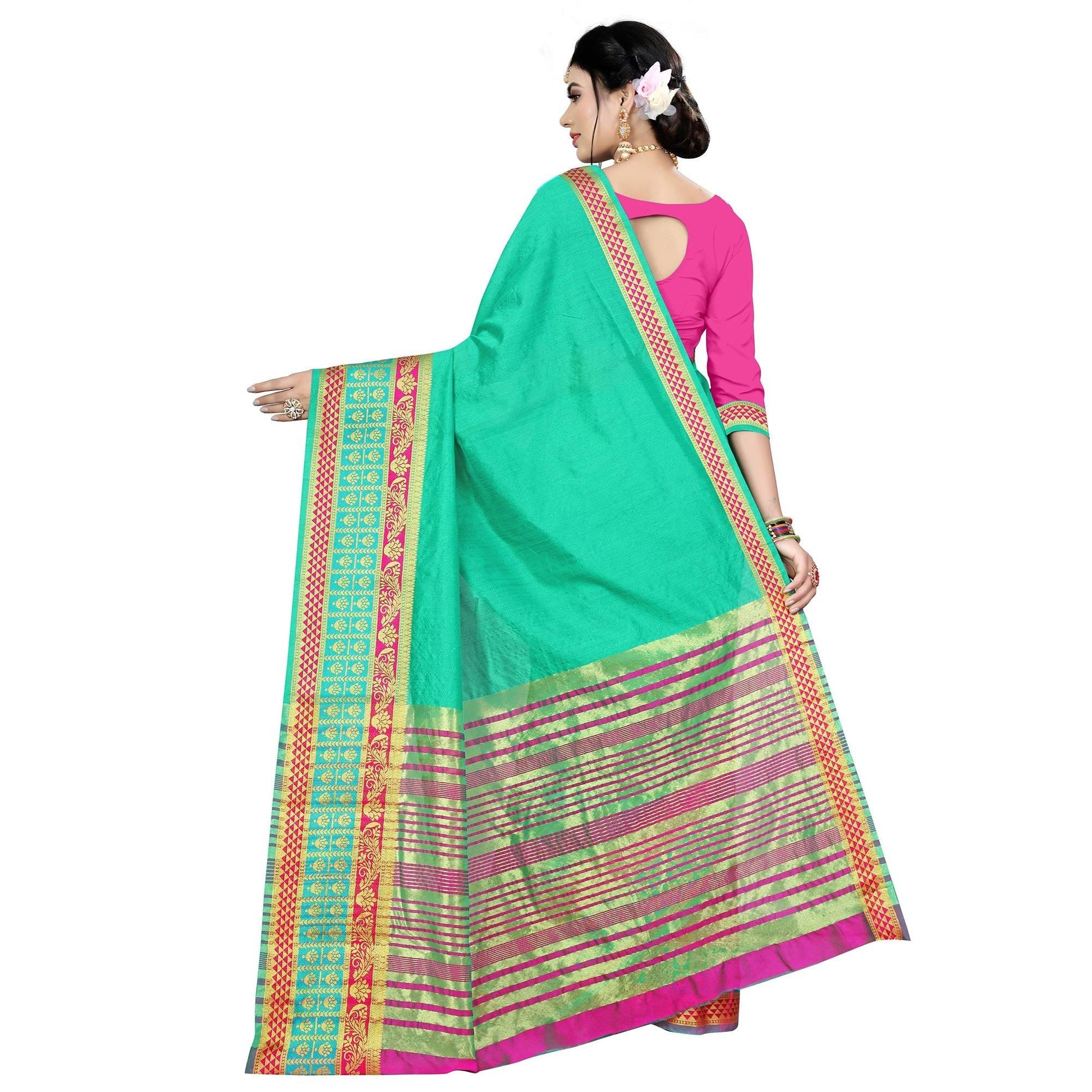 Dazzling Turquoise Green Colored Festive Wear Woven Art Silk Saree