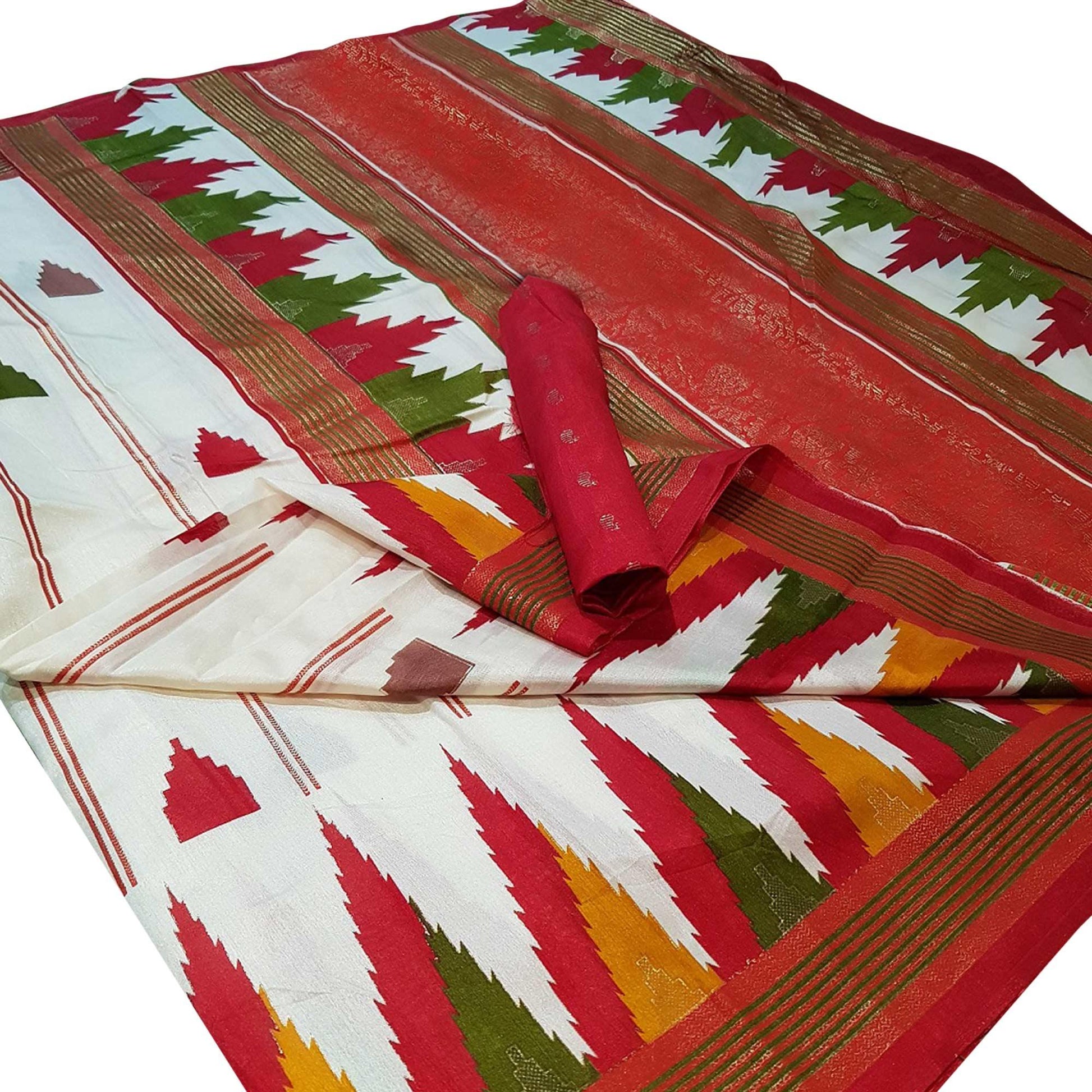 Dazzling White Colored Festive Wear Foil Printed Silk Saree