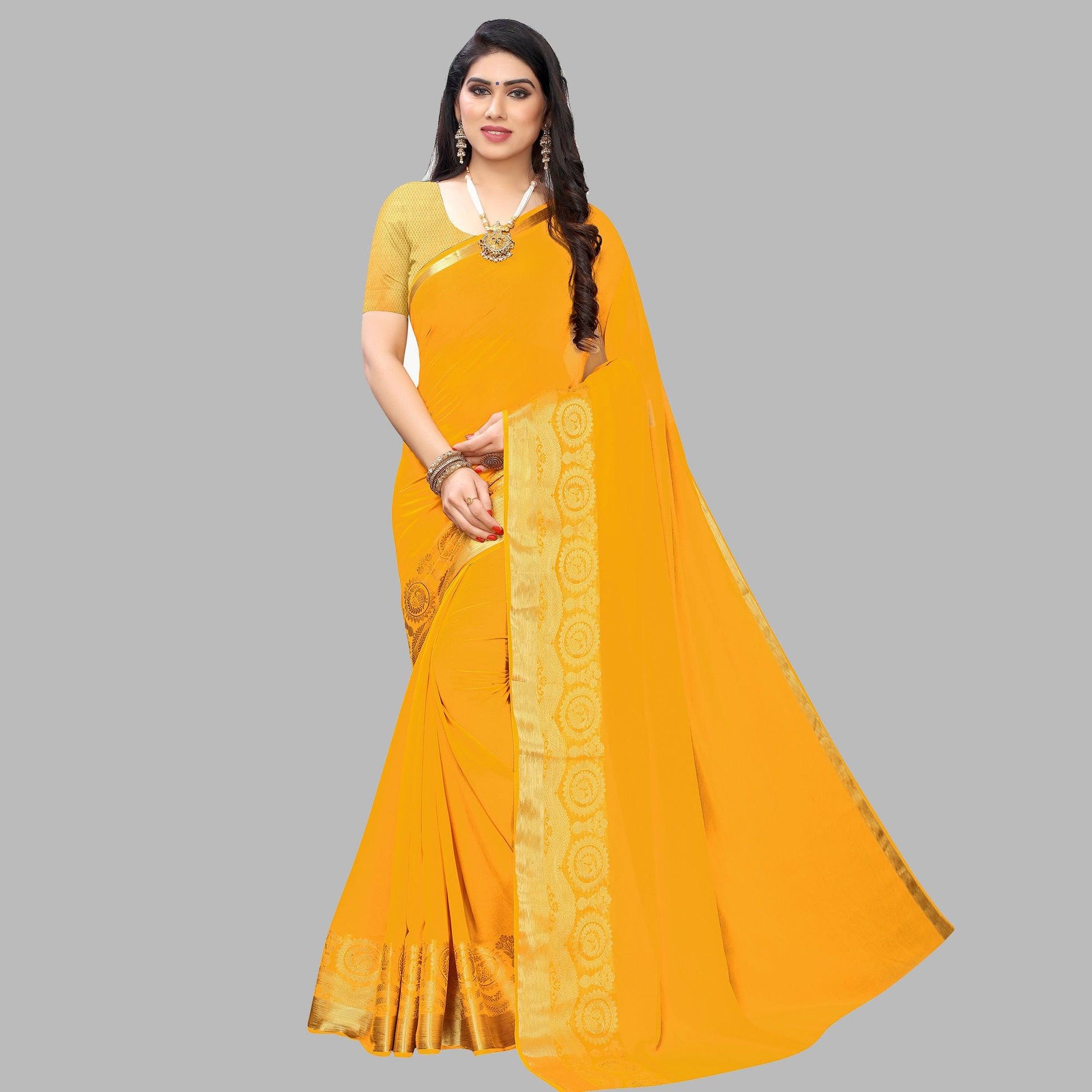 Dazzling Yellow Colored Festive Wear Woven Chiffon Saree