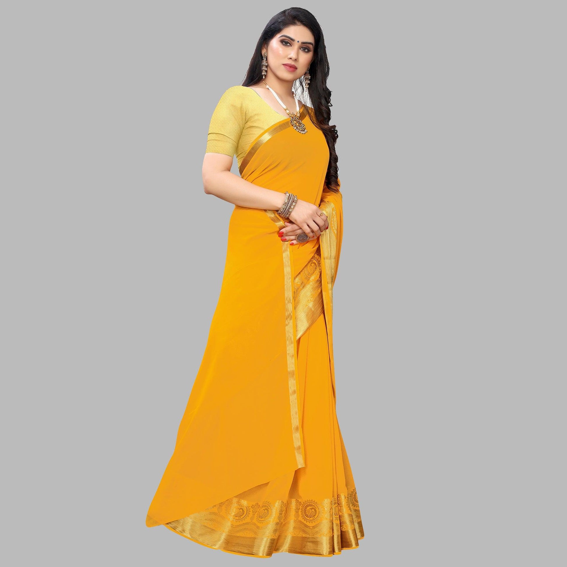 Dazzling Yellow Colored Festive Wear Woven Chiffon Saree