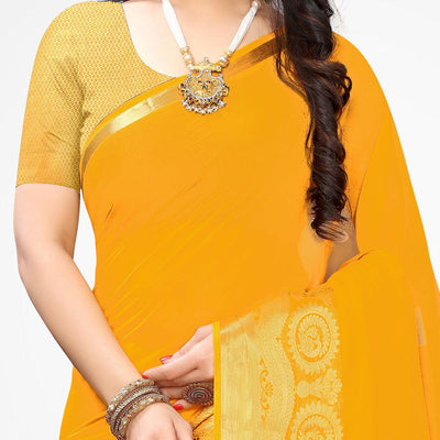 Dazzling Yellow Colored Festive Wear Woven Chiffon Saree