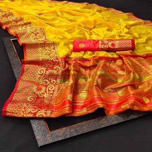 Dazzling Yellow Colored Festive Wear Woven Kanjivaram Silk Saree