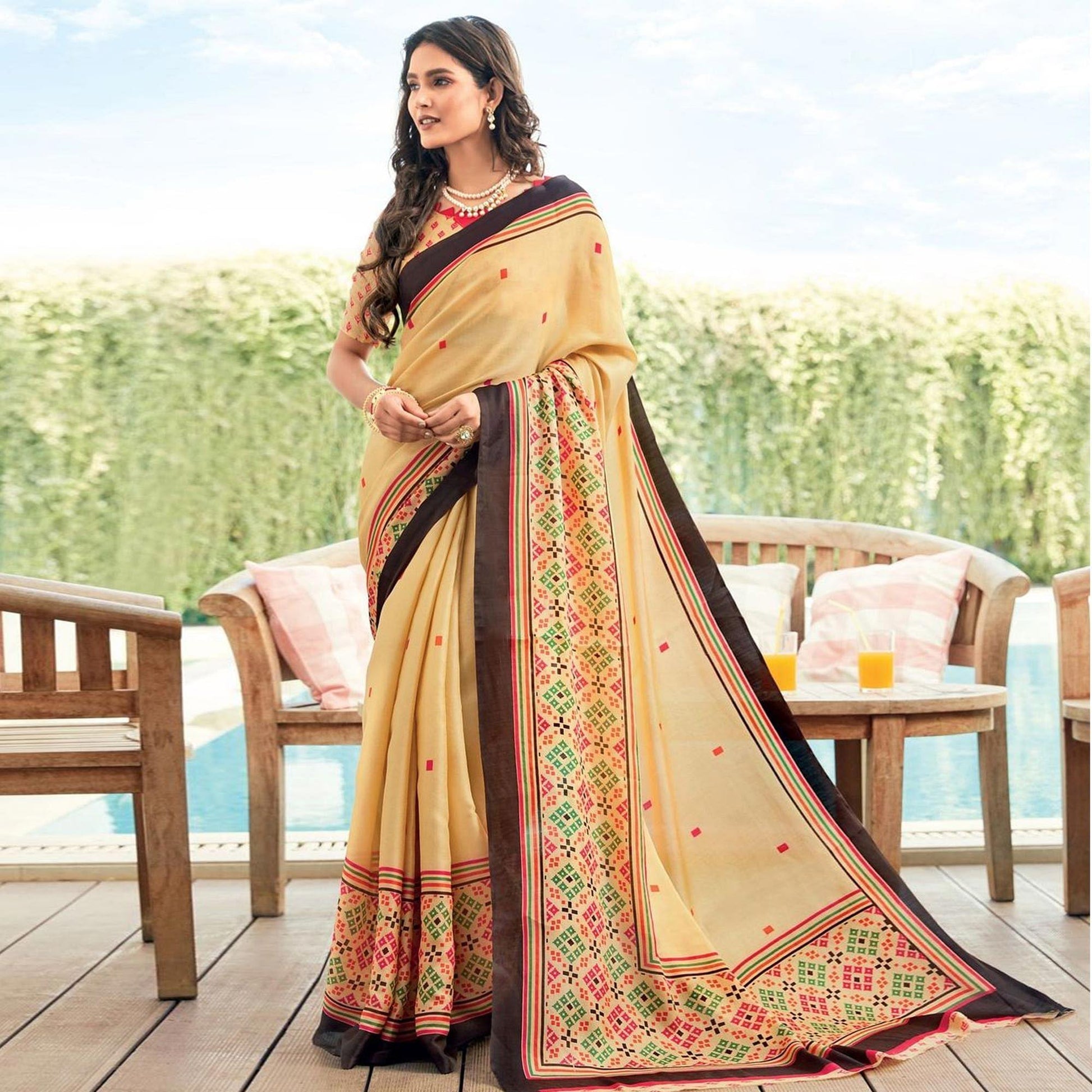 Dazzling Yellow Colored Partywear Printed Kora Satin Saree