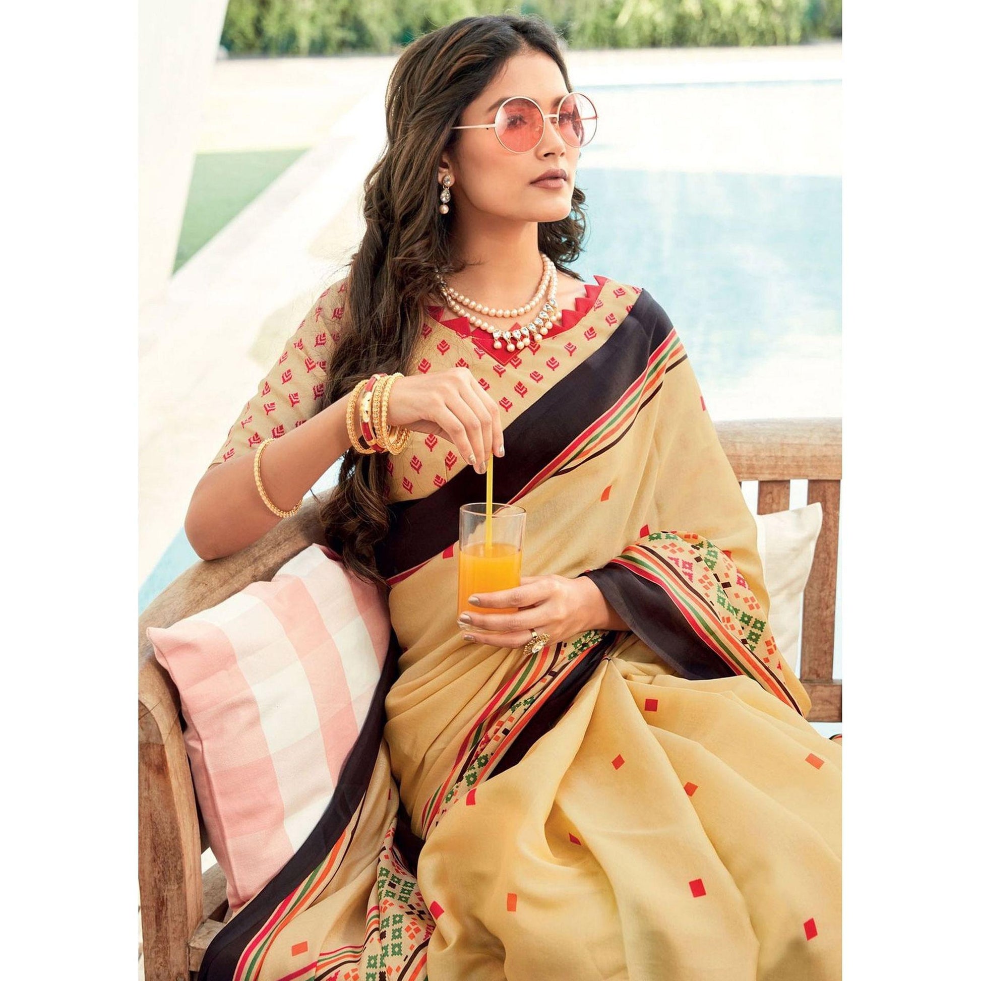Dazzling Yellow Colored Partywear Printed Kora Satin Saree