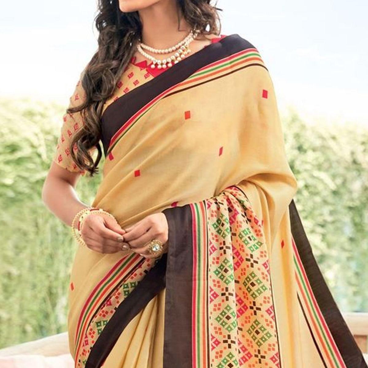 Dazzling Yellow Colored Partywear Printed Kora Satin Saree