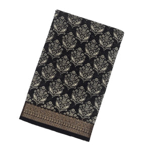Black Woven Chanderi Cotton Saree With Printed Floral Motifs