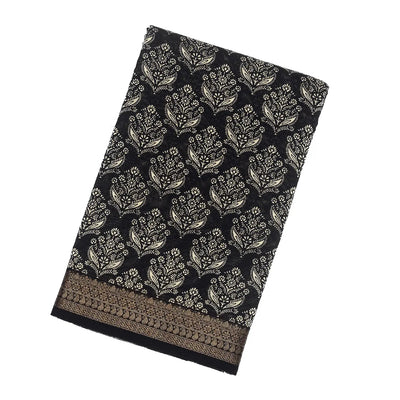 Black Woven Chanderi Cotton Saree With Printed Floral Motifs