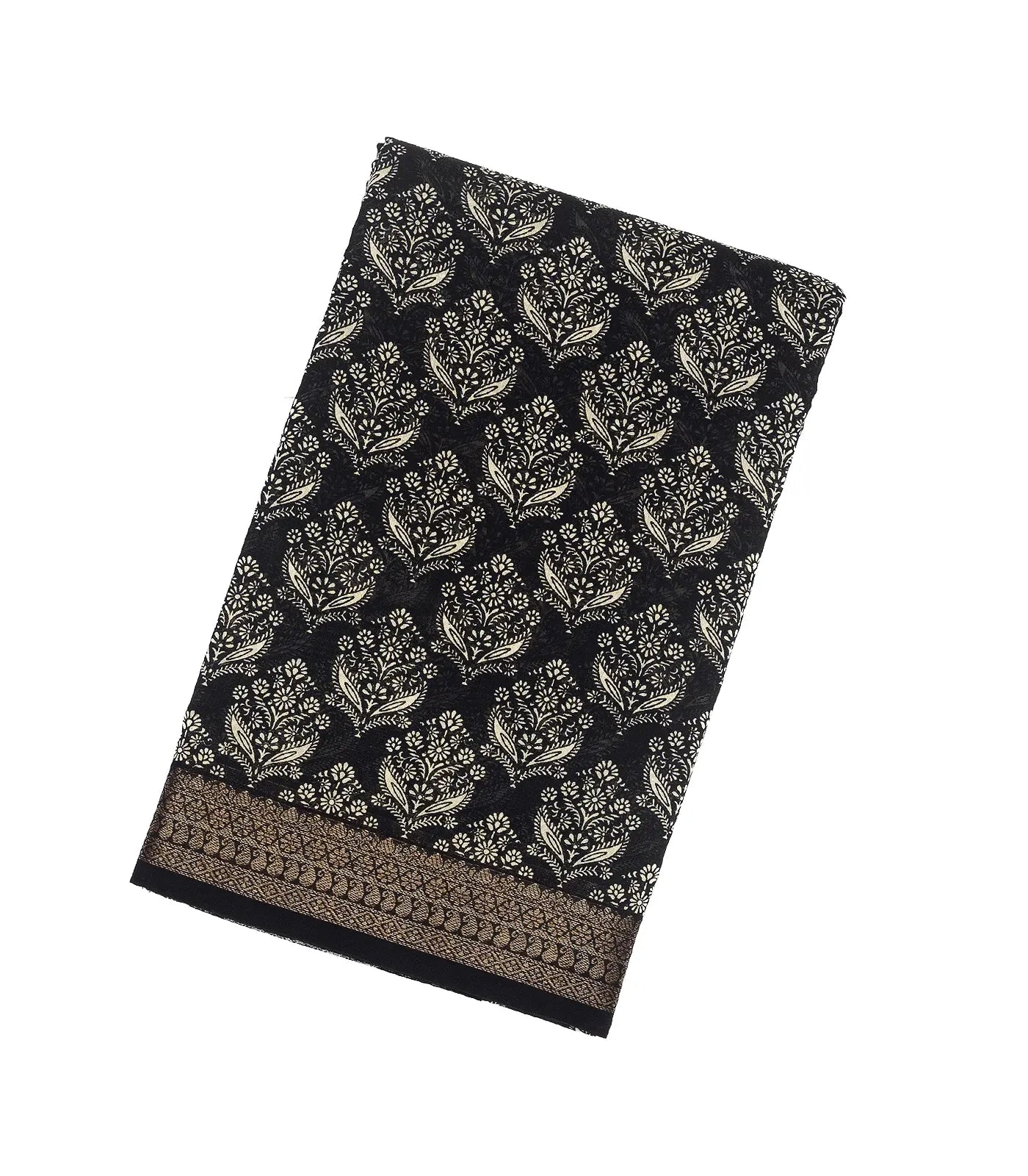 Black Woven Chanderi Cotton Saree With Printed Floral Motifs