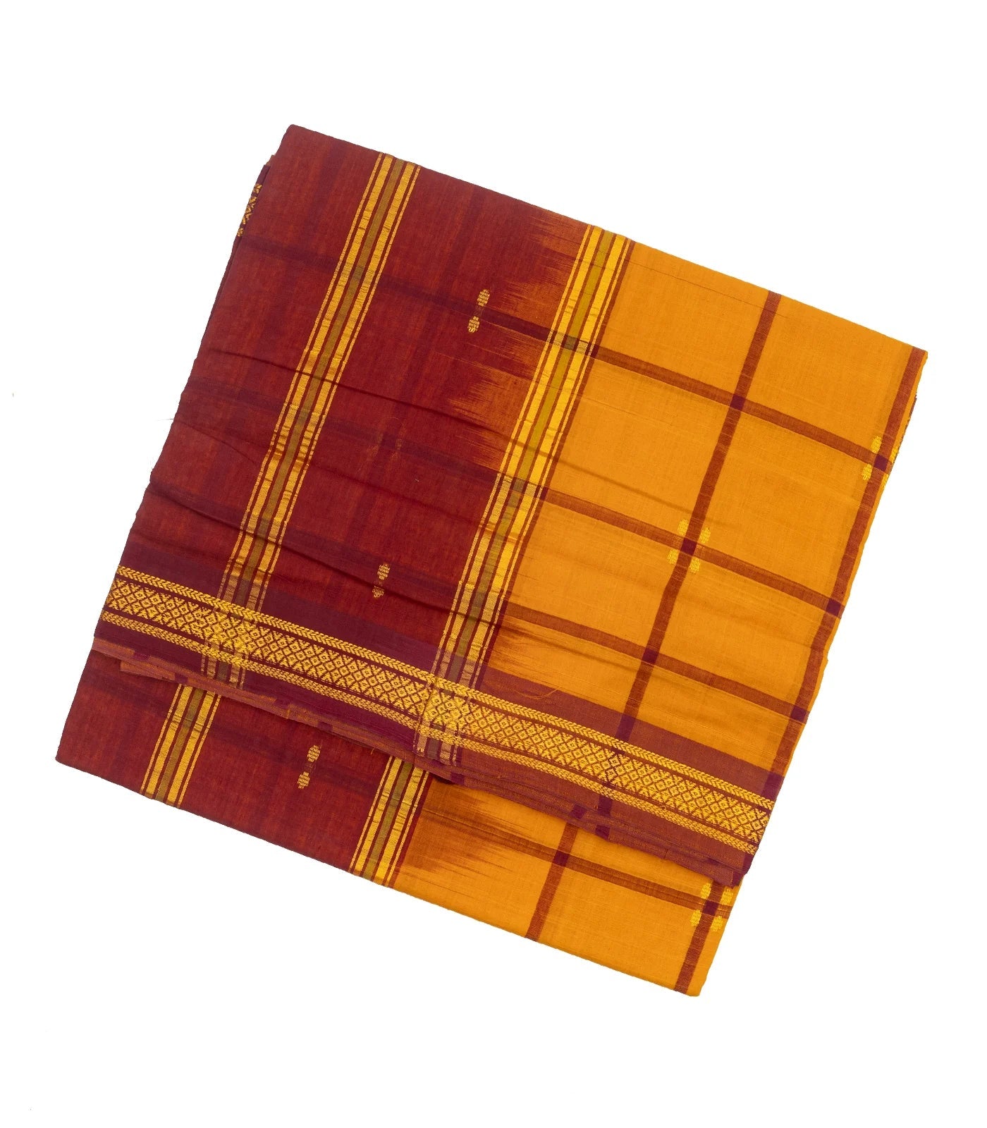 Mustard Handloom Kadapa Cotton Saree With Checks