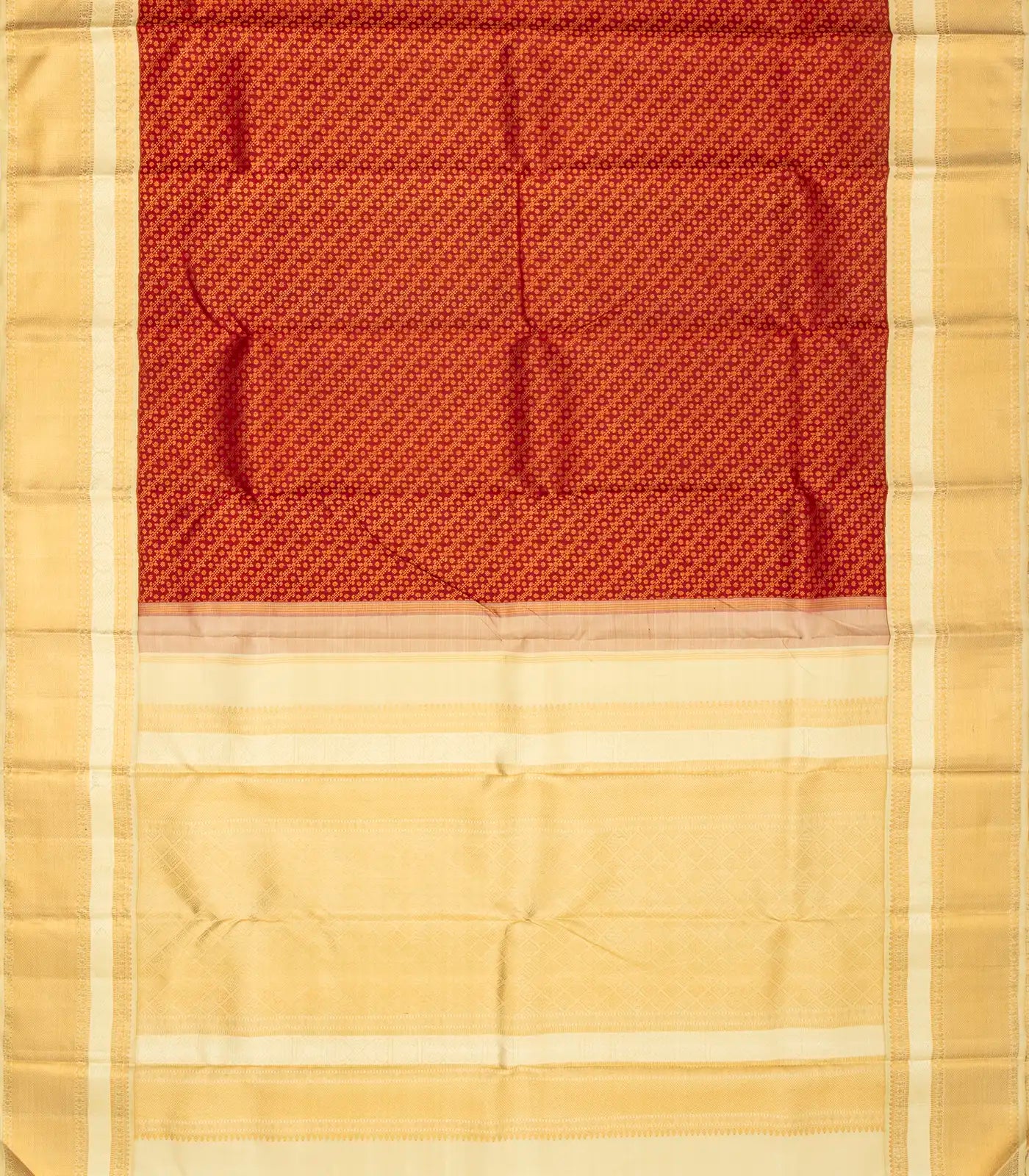 Crimson Handloom Kanchipuram Korvai Silk Saree With Floral Stripes