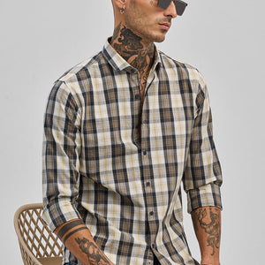 Khaki Checks Slim Fit Shirt