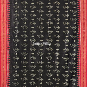 Black Red Shankha Design Khandua Silk Saree with Pasapali Anchal