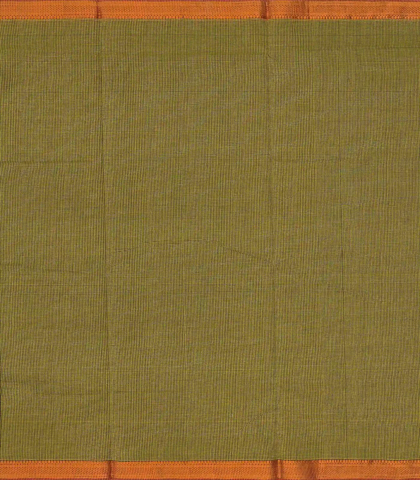 Olive Green Mangalagiri Cotton Saree With Checks & Contrast Border