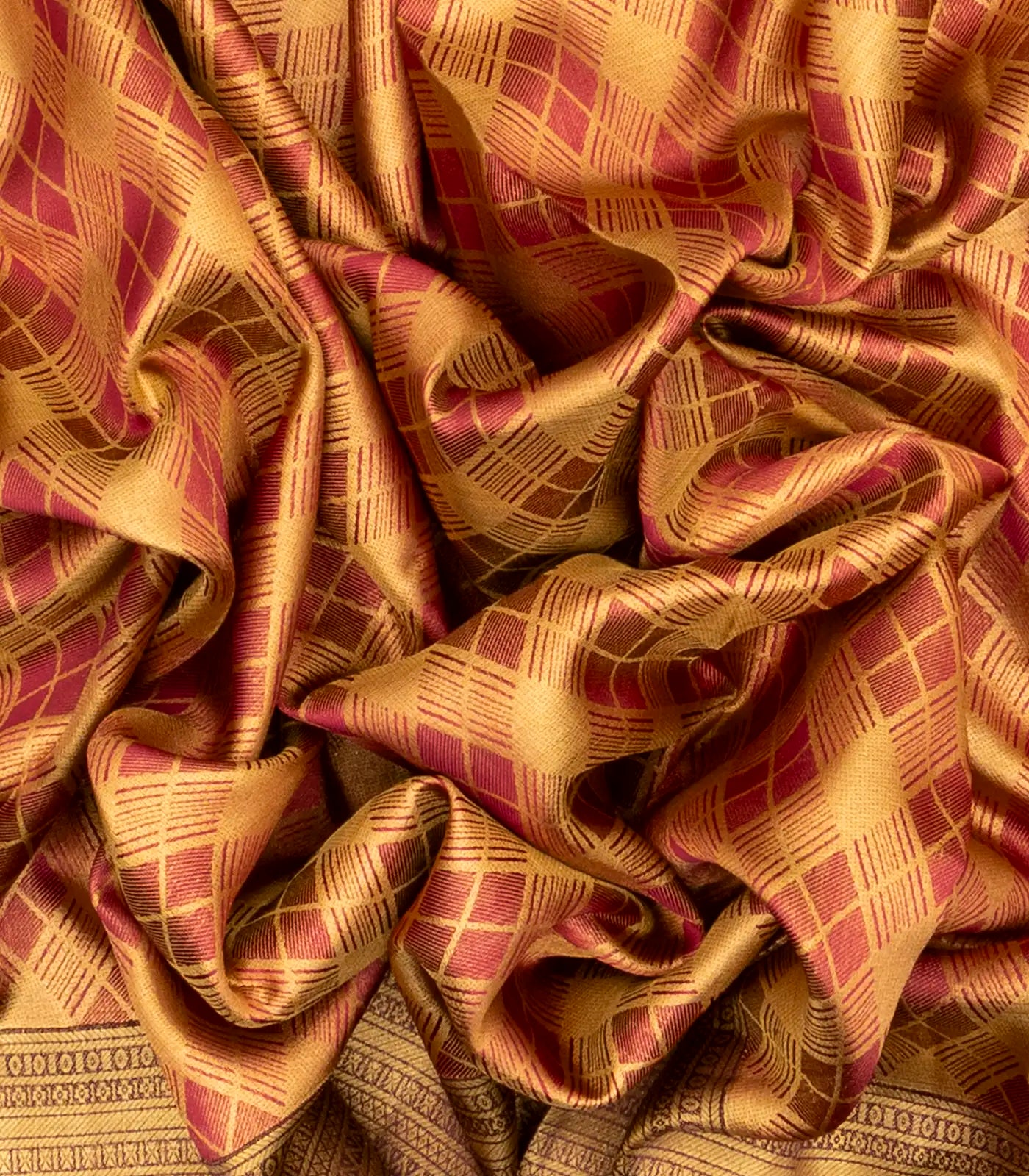 Dusty Pink Handloom Kanchipuram Tissue Silk Saree With Diagonal Checks