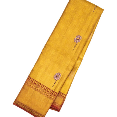 Gold Handloom Kanchipuram Tissue Silk Saree With Floral Buttas