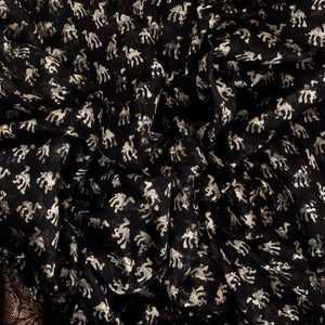 Black Woven Chanderi Cotton Saree Printed With Camel Motifs