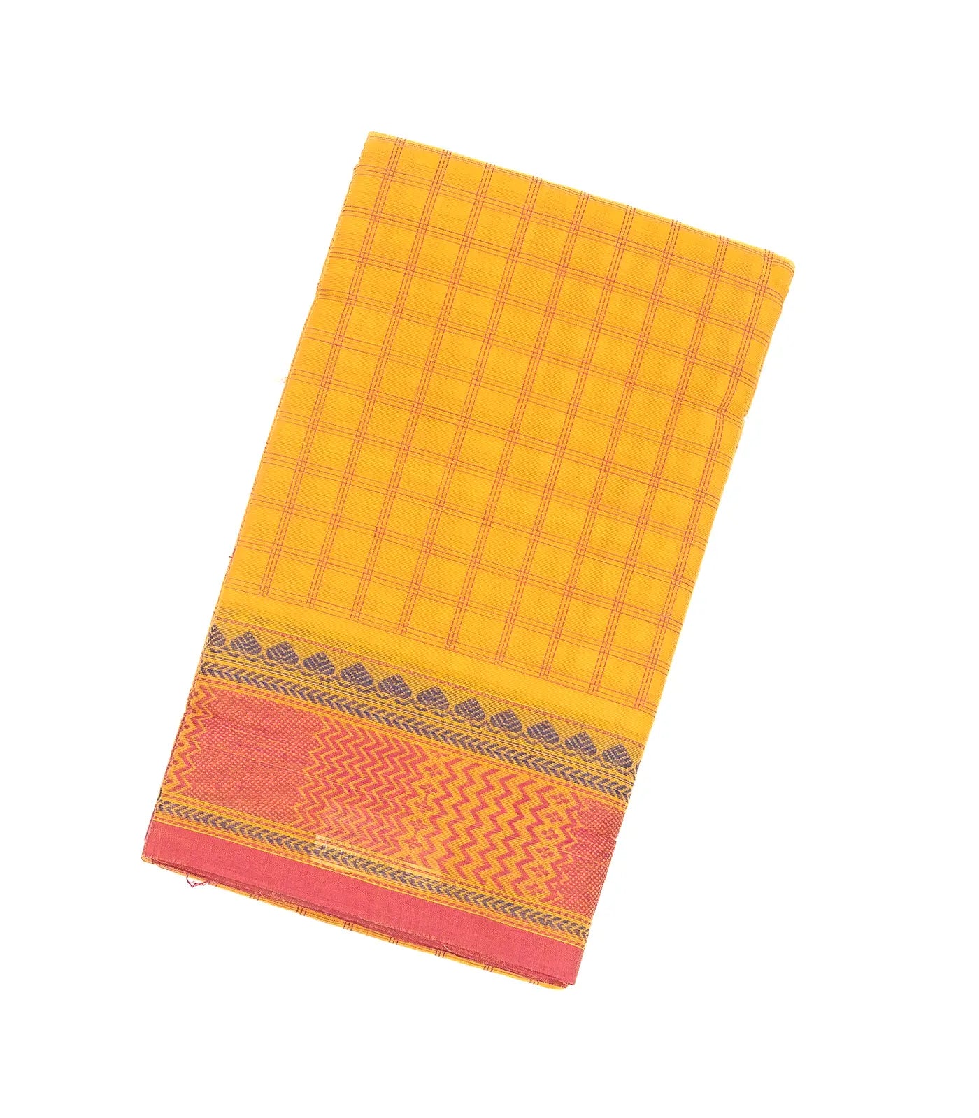 Yellow Handloom Kanchi Cotton Saree With Checks
