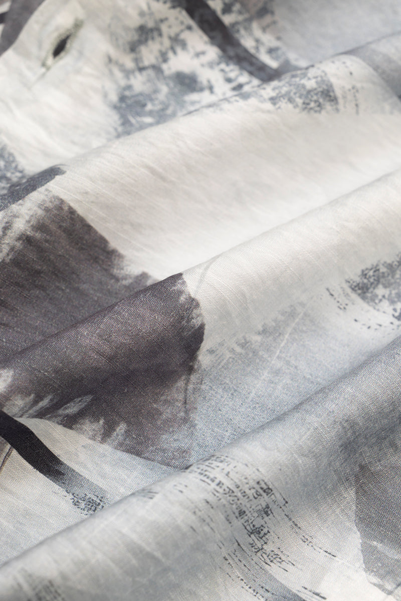 Light Grey Abstract Mandarin Shirt