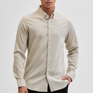 Beige Solid Oxford Shirt