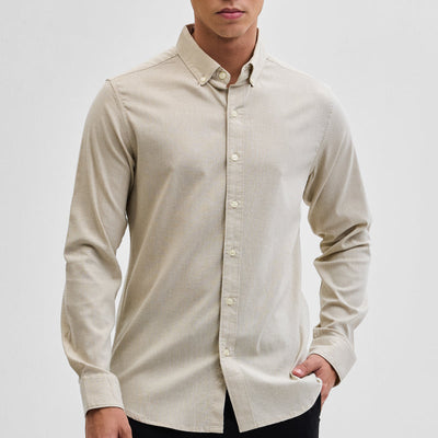 Beige Solid Oxford Shirt
