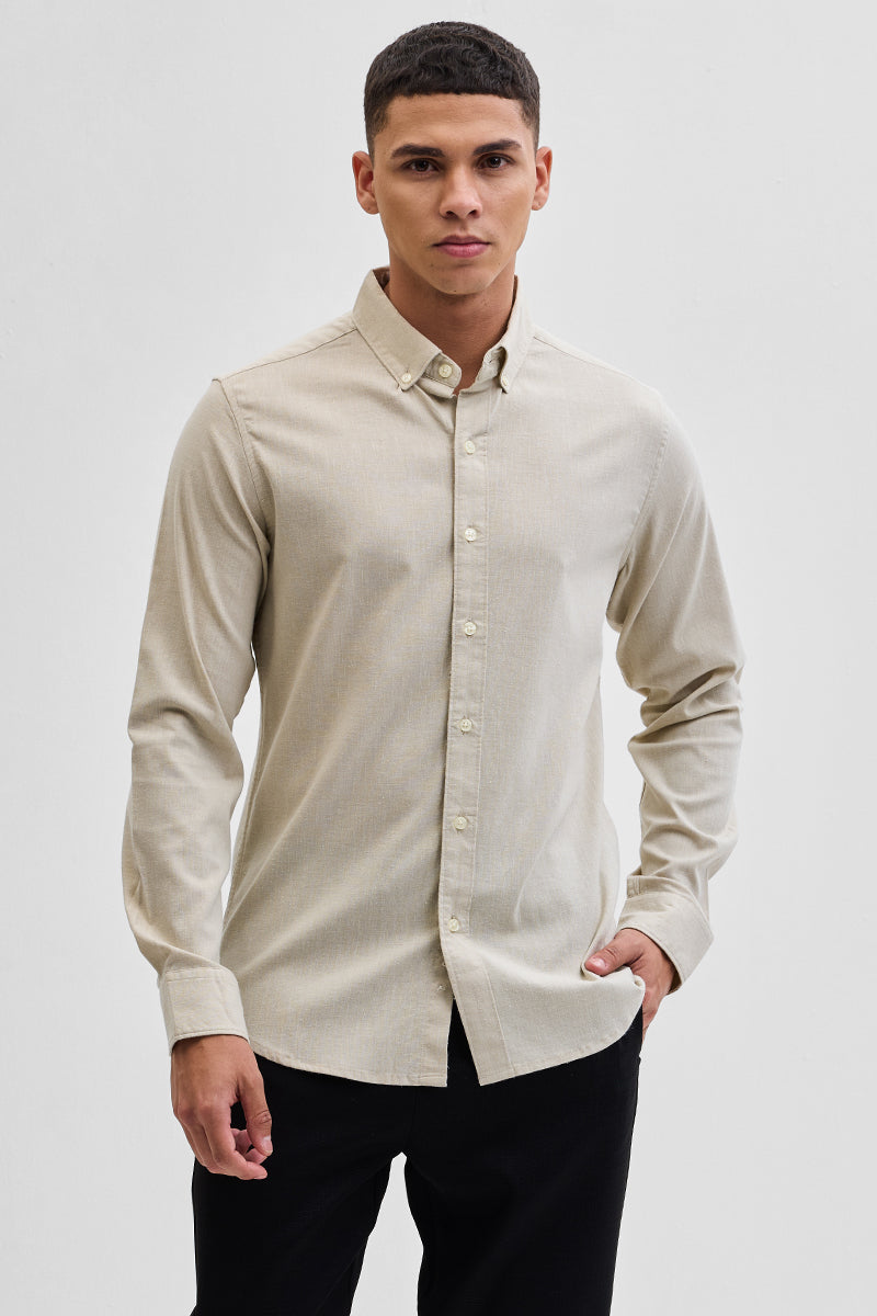 Beige Solid Oxford Shirt