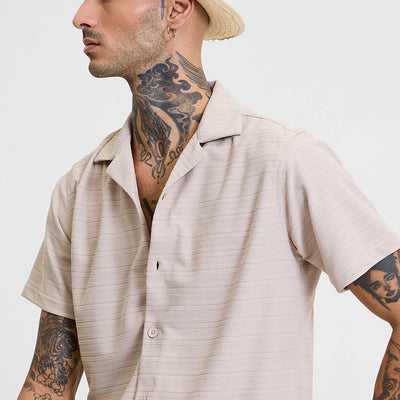 Beige Stripes Box Fit Shirt