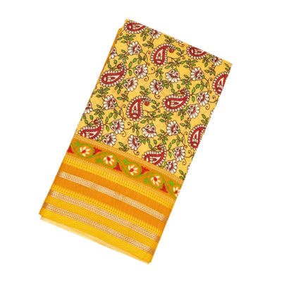 Yellow Handloom Chanderi Cotton Saree With Printed Mango Motifs