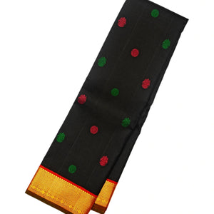 Black Handloom Kanchipuram Silk Saree With Gandaberunda Buttas