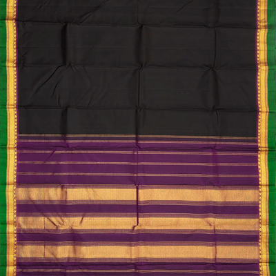 Black Handloom Kanchipuram Silk Saree With Contrast Zari Border
