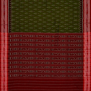 Olive Green Handloom Orissa Cotton Saree With Tie & Dye Floral Motifs