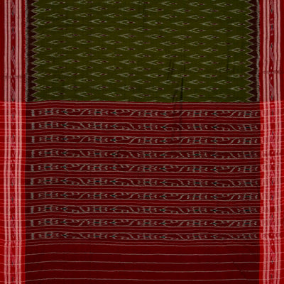 Olive Green Handloom Orissa Cotton Saree With Tie & Dye Floral Motifs