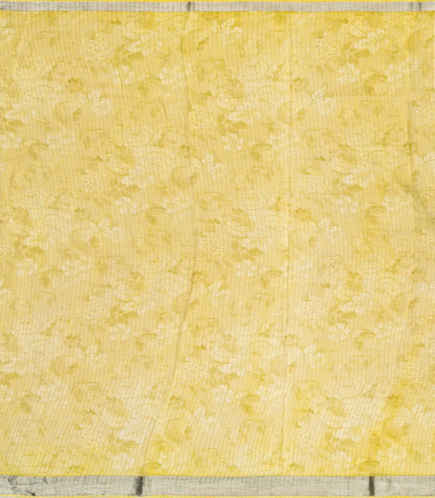 Yellow Handloom Tussar Linen Silk Saree With Printed Floral Motifs