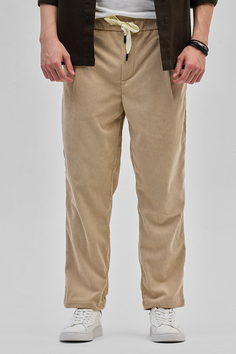Beige Corduroy Relaxed Fit Trousers