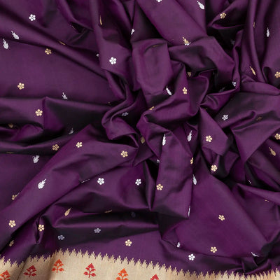 Magenta Handwoven Banarasi Silk Saree With Flower Motifs