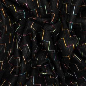 Black Handloom Linen Saree With Diagonal Stripes