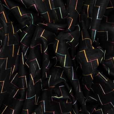 Black Handloom Linen Saree With Diagonal Stripes