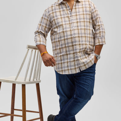 Light Brown Checks Linen Blend Shirt