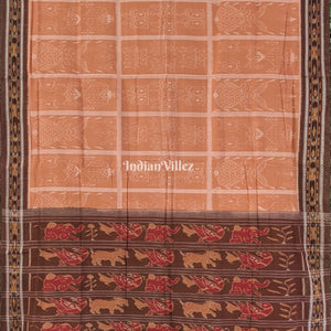 Peach Fish Body Design Sambalpuri Pure Cotton Saree