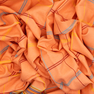 Peach Handloom Bhujodi Cotton Saree With Multi Colour Checks