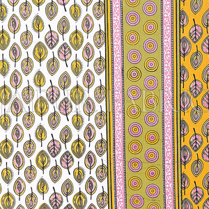 Yellow Border Leaf Pattern Screen Print Cotton Double Bed Sheet