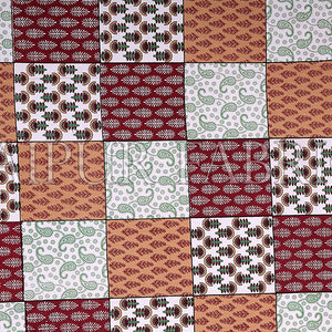 Brown Border Square Pattern Screen Print Cotton Double Bed Sheet
