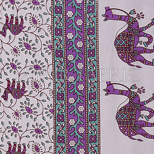 Purple Base Jaipuri Camel Printed Cotton Double Bed Sheet