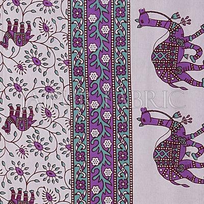 Purple Base Jaipuri Camel Printed Cotton Double Bed Sheet