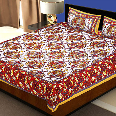 Yellow Keri and Floral Print Cotton Double Bed Sheet