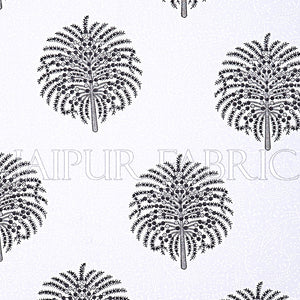 White Base With Kadi Print Black Tree Hand Block Print Super Fine  Cotton Double Bed Sheet