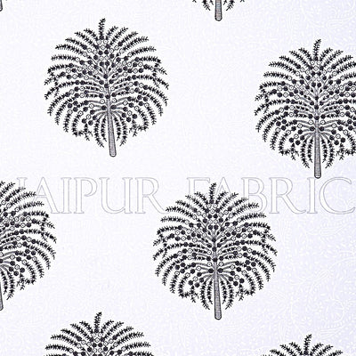 White Base With Kadi Print Black Tree Hand Block Print Super Fine  Cotton Double Bed Sheet