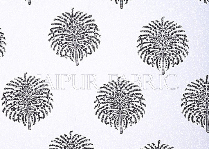 White Base With Kadi Print Black Tree Hand Block Print Super Fine  Cotton Double Bed Sheet